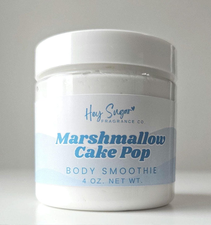 Marshmallow Cake Pop Body Smoothie – a rich, whipped vanilla body butter that deeply nourishes and hydrates. This organic body lotion doubles as a skin moisturizer and body butter scrub. Perfect vegan skincare and spa gift for her! marshmallow moon
