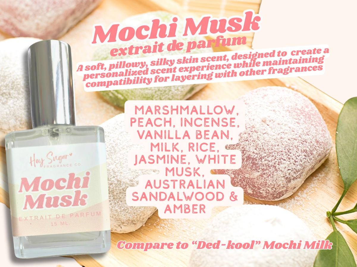 Mochi Milk, Dedcool Mochi Milk, Dedcool Dupe, Mochi Milk dupe, gourmand perfume, niche perfume, skin scent perfume, lactonic perfume, soft life perfume, clean girl perfume, rice perfume, mochi perfume, marshmallow perfume, soft perfume, vanilla perfume, unisex perfume, sugar me sweet, hey sugar fragrance co, indie perfume, niche perfume, organic perfume, light perfume, clean perfume, phthlate free perfume, milk perfume, milk fragrance, best etsy perfume, dirty milk perfume,